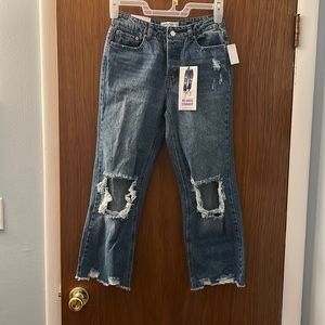 Distressed Relaxed Straight Cropped Jeans SIZE 1/25
